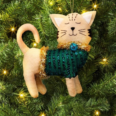  4" Christmas Cat Green Sweater Ornament - Wondershop™