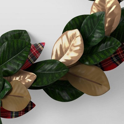  6' Foliage Artificial Christmas Garland Green/Gold/Plaid - Wondershop™