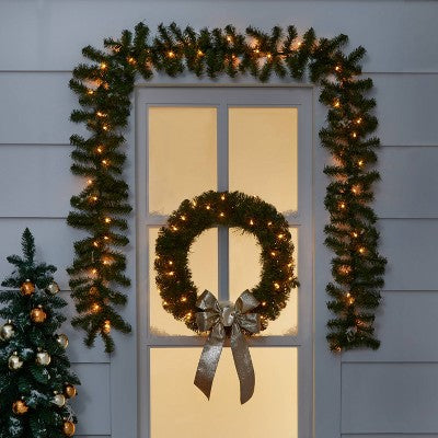  20" Pre-lit Pine Artificial Christmas Wreath Clear Lights - Wondershop™