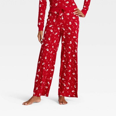 Women's Santa Print Ribbed Holiday Matching Family Pajama Pants - Wondershop™ Red