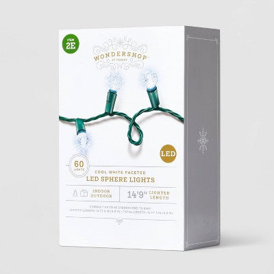  60ct LED Faceted Sphere Christmas String Lights With Green Wire - Wondershop™