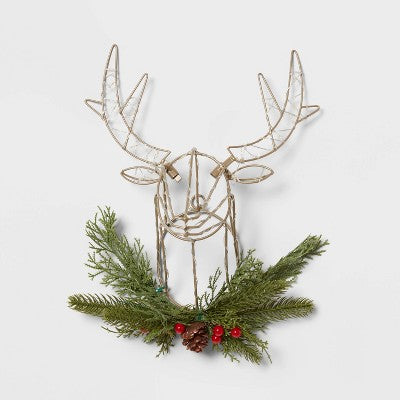  LED Dewdrop Deer Head With Faux Greenery Christmas Novelty Silhouette Light - Wondershop™