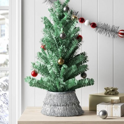  7" Christmas Roll Up Mini Tree Collar Silver - Wondershop™