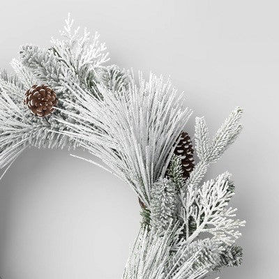  22" Flocked Mixed Greenery With Pinecones Artificial Christmas Wreath - Wondershop™