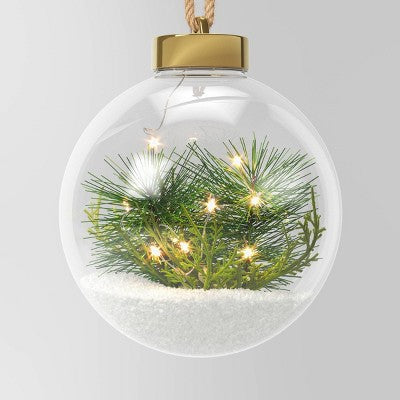  Battery Operated LED Globe With Faux Greenery Christmas Novelty Sculpture Light Warm White - Wondershop™