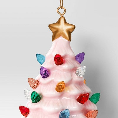  4" Christmas Lit Ceramic Retro Christmas Tree Ornament Pink - Wondershop™