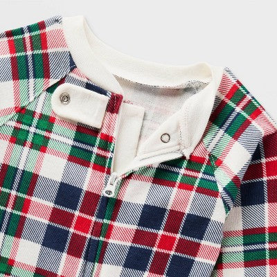  Baby Plaid Ribbed Holiday Matching Family Footed Pajamas - Wondershop™ Cream