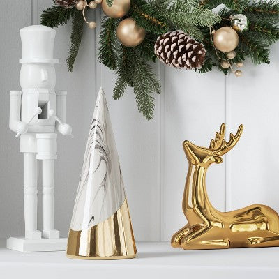  12" Marbled Ceramic Cone Christmas Tree Figurine With Gold Accent - Wondershop™ Black/White