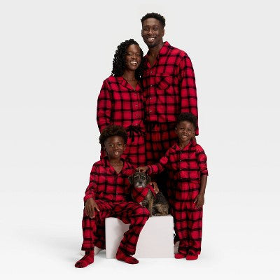  Kids' Plaid Long Sleeve Shirt And Pants Holiday Matching Family Pajama Set - Wondershop™ Red/Black