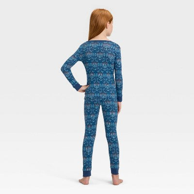  Kids' Hanukkah Ribbed Long Sleeve Shirt And Pants Holiday Matching Family Pajama Set - Wondershop™ Blue