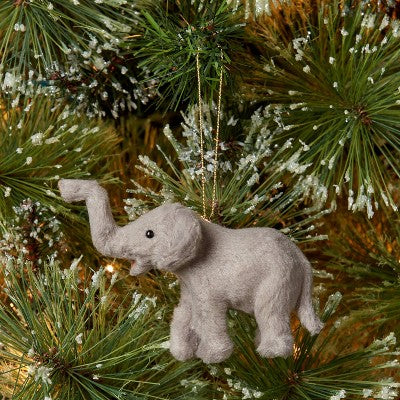  Faux Fur Elephant Christmas Tree Ornament Gray - Wondershop™