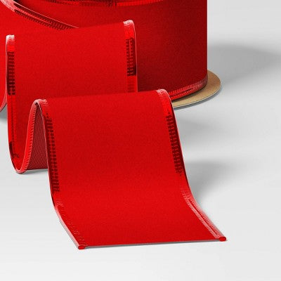  75' Christmas Velvet Ribbon Red With Metallic Edge - Wondershop™