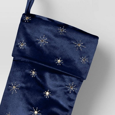  21" Christmas Gold Starburst Velvet Stocking Navy - Wondershop™