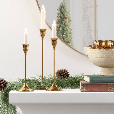  3pc Taper Metal Christmas Candle Holder Set Gold - Wondershop™