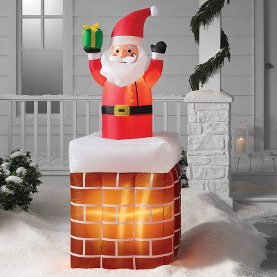  6' LED Animated Santa In Chimney Christmas Inflatable Decoration Red - Wondershop™: Festive Yard Display, Easy Setup