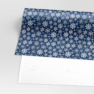  30” 25 Sq Ft Christmas Roll Wrap White Snowflakes On Blue - Wondershop™