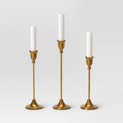  3pc Taper Metal Christmas Candle Holder Set Gold - Wondershop™