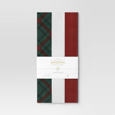  30ct Christmas Tissue Paper Green Plaid/Red/White - Wondershop™