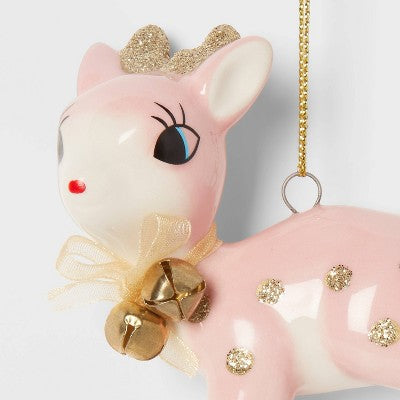  Retro Deer Christmas Tree Ornament Pink/Gold - Wondershop™: Ceramic Holiday Decor, Indoor Unlit Animal Theme