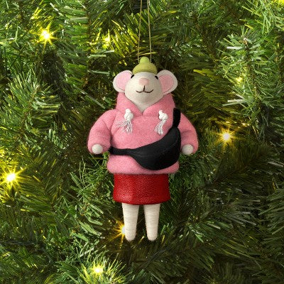  Christmas Felted Wool Mouse Ornament - Pink Jacket - Wondershop™