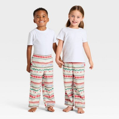  Toddler "Let It Snow" Fair Isle Microfleece Holiday Matching Family Pajama Pants - Wondershop™ Cream