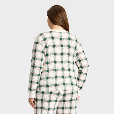  Women's Plaid Ribbed Long Sleeve Holiday Matching Family Pajama Shirt - Wondershop™ Cream