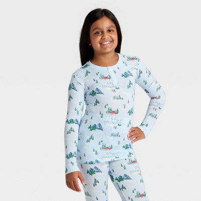 Kids' "Tis The Ski-son!" Cozy Knit Long Sleeve Shirt And Pants Holiday Matching Family Pajama Set - Wondershop™ Blue