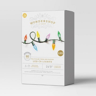  60ct LED Faceted C6 Christmas String Lights Twinkling With Green Wire - Wondershop™