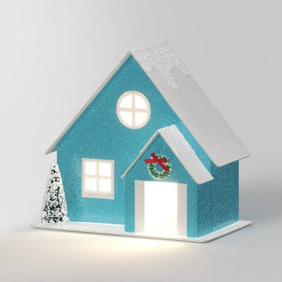  12pc Battery Operated Glittered Paper Christmas Village Set With Bottle Brush Trees And Snowmen - Wondershop™ White/Pink/Blue