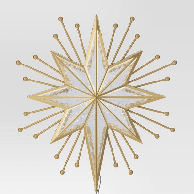  14.5" Lit-Led Gold Starburst Painted Gold Beads Warm White Lights Christmas Tree Topper - Wondershop™