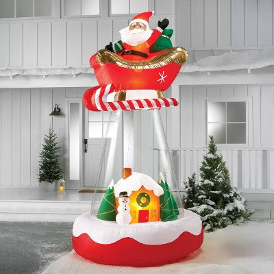  10' Christmas Indoor/Outdoor Lighted Inflatable Santa In Sleigh Over The House - Wondershop™