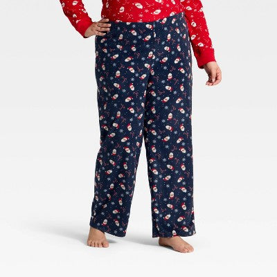  Women's Santa Print Microfleece Holiday Matching Family Pajama Pants - Wondershop™ Navy Blue