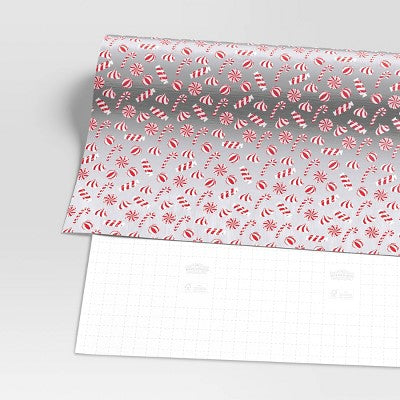  30” 25 Sq Ft Christmas Roll Wrap Red/White Candy On Silver - Wondershop™