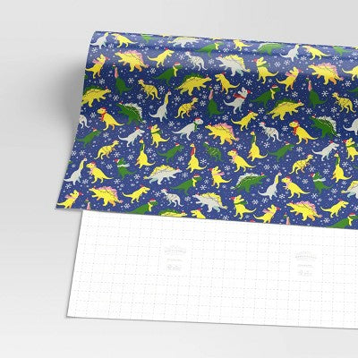 30” 125 Sq Ft Christmas Roll Wrap Dinosaurs On Blue - Wondershop™
