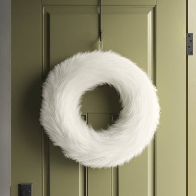  22" Faux Fur Christmas Decorative Wreath White - Wondershop™
