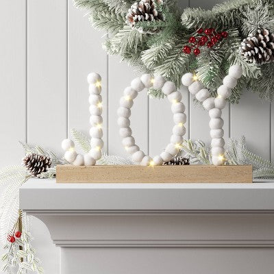  7.75" Battery Operated LED Lit 'JOY' Pom Pom Tabletop Decorative Sign - Wondershop™
