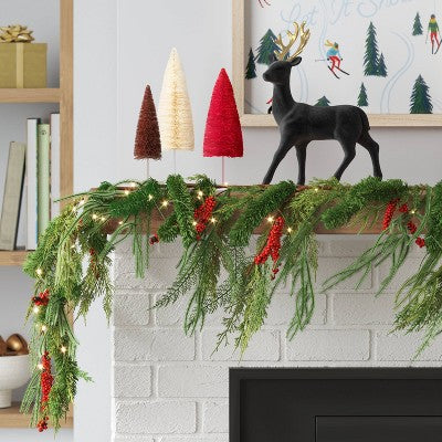  6' Pre-lit Mixed Greenery And Red Berries Artificial Christmas Garland Green With Warm White Lights - Wondershop™