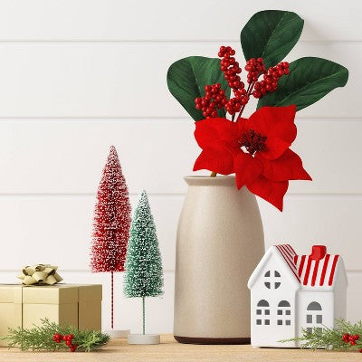  4pc Christmas Pick Set 2 Magnolia Leaf 2 Red Poinsettia - Wondershop™