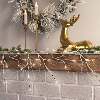  48ct LED Battery Operated Twig Dewdrop Christmas String Lights Warm White Silver Wire - Wondershop™