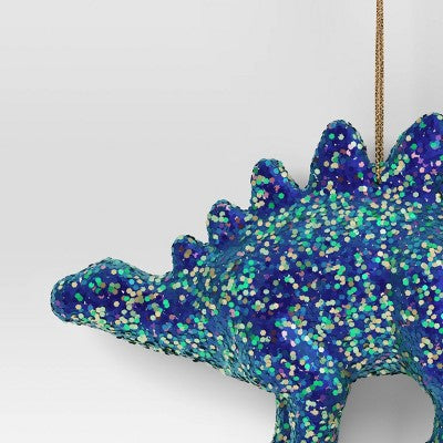  5" Christmas Plastic Chunky Glitter Dinosaur Ornament Blue - Wondershop™