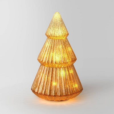  10.25" Battery Operated Lit Glass Christmas Tree Figurine - Wondershop™