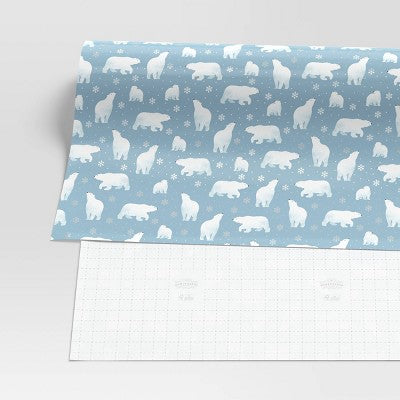  30” 25 Sq Ft Christmas Roll Wrap White Polar Bears On Blue - Wondershop™