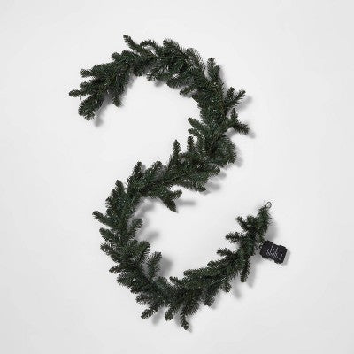  9' Battery Operated Pre-Lit Artificial Pine Christmas Garland Green With Dual Color LED Lights - Wondershop™