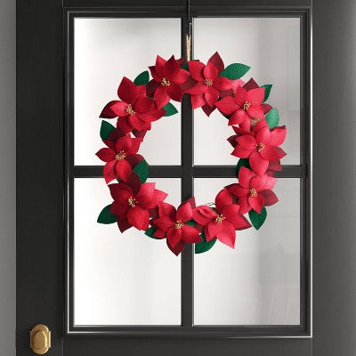  18" Fabric Poinsettia Flower Decorative Christmas Wreath Red/Green - Wondershop™