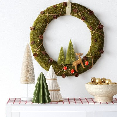  16" Battery Operated Lit Woodland Scene Moss Artificial Christmas Wreath Green - Wondershop™