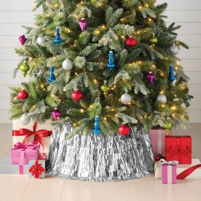  Christmas Mirrored Metallic Fringe Fabric Tree Collar Silver - Wondershop™