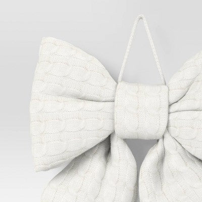  16" Christmas Jumbo Cable Knit Bow Decor White - Wondershop™