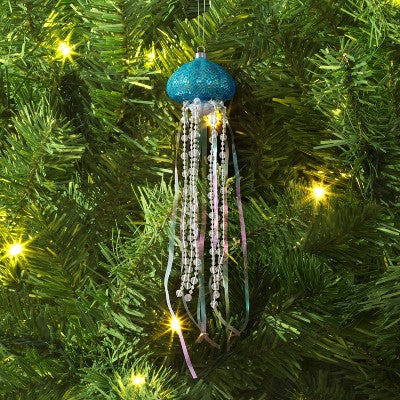  12" Christmas Iridescent Glass Jelly Fish Ornament Light Blue - Wondershop™