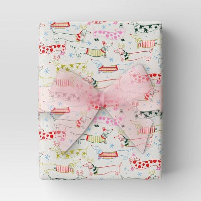  30” 20 Sq Ft Christmas Roll Wrap Dachshunds In Sweaters And Scarves - Wondershop™