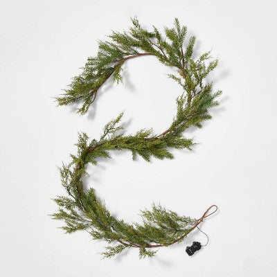  9' Pre-Lit Battery Operated LED Artificial Mixed Greenery Christmas Garland Warm White Lights - Wondershop™